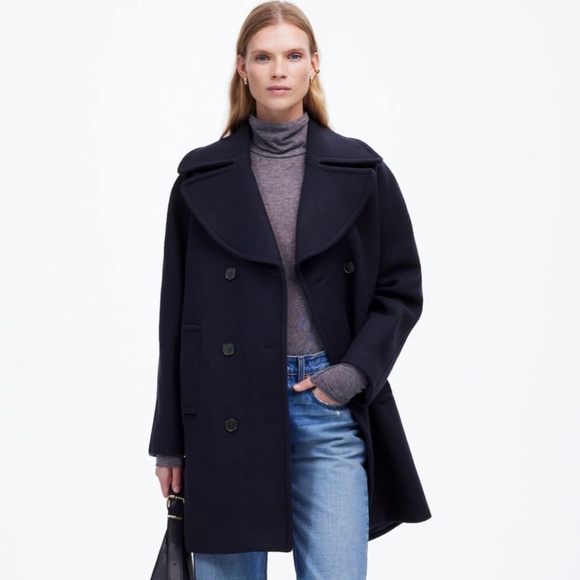 New MADEWELL Size L Oversized-Collar Peacoat in Insuluxe Fabric Navy NT129 - Picture 1 of 7